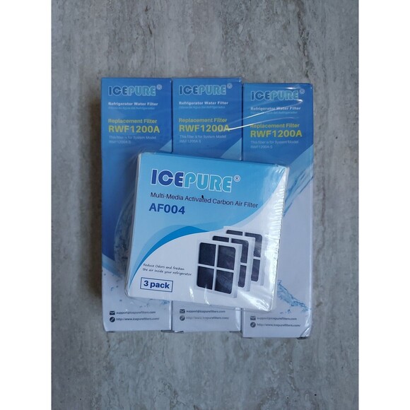 Icepure Refrigerator Water Filter PP-RWF1200A - 3 Pack + AF004 Air Filters - Picture 1 of 1